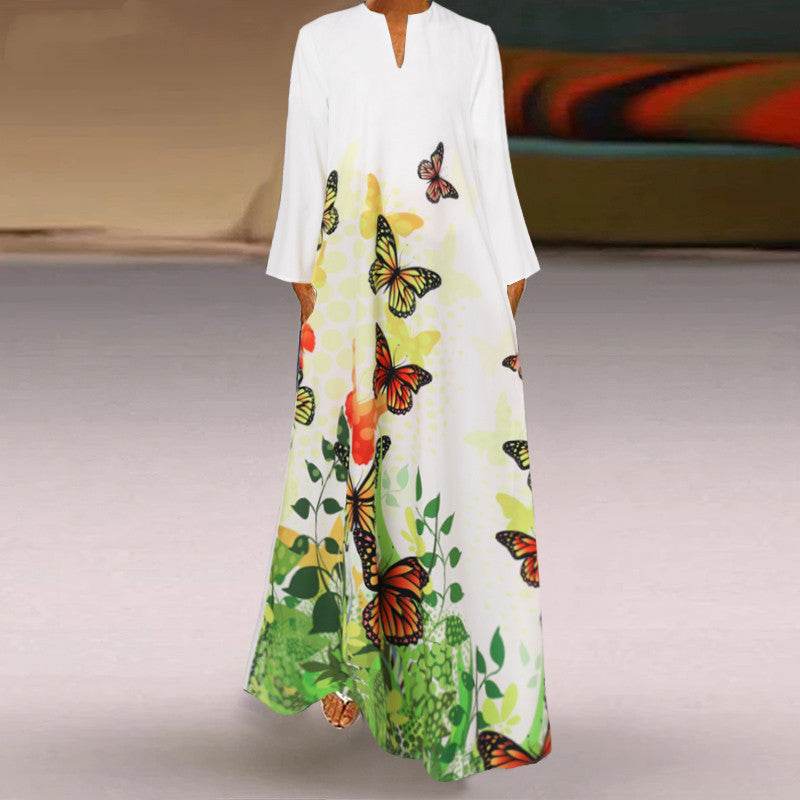 Casual Long Sleeve Resort Plus Size Robe Dress - Mubimart