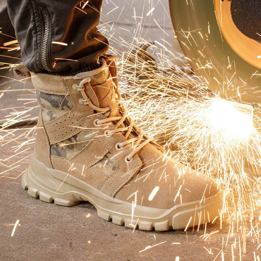 Outdoor Protective Combat Boots Steel Toe Cap Attack Shield And Anti-stab Safety Boots Wear-resistant High-top - Mubimart
