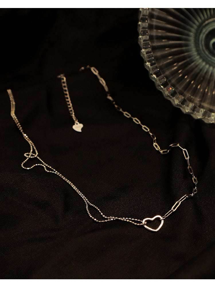 Heart Asymmetrical Chain Silver Necklace For Women - Mubimart