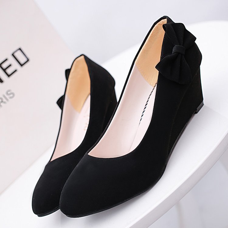 Suede Black All-match Flat Wedge Work Shoes Women