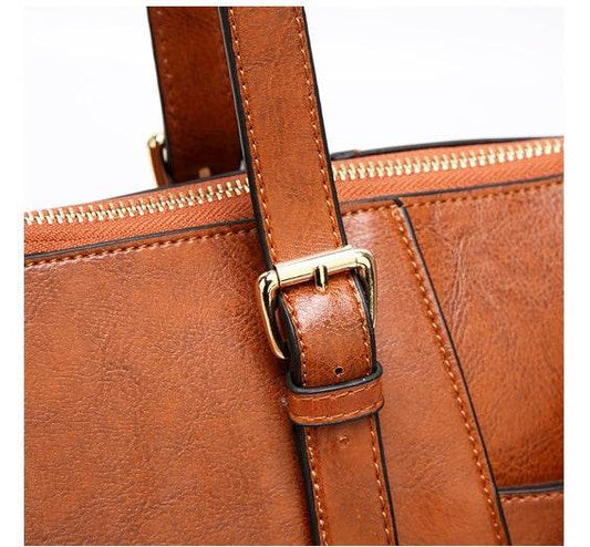 Oil Wax Leather Women Handbag Large Capacity Tote Bag - Mubimart