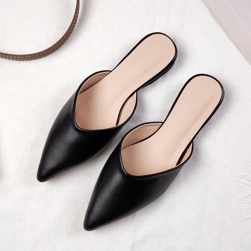 Closed Toe Half Sandals Women's Pointed Toe Flat For Outdoors Lazy Slippers - Mubimart