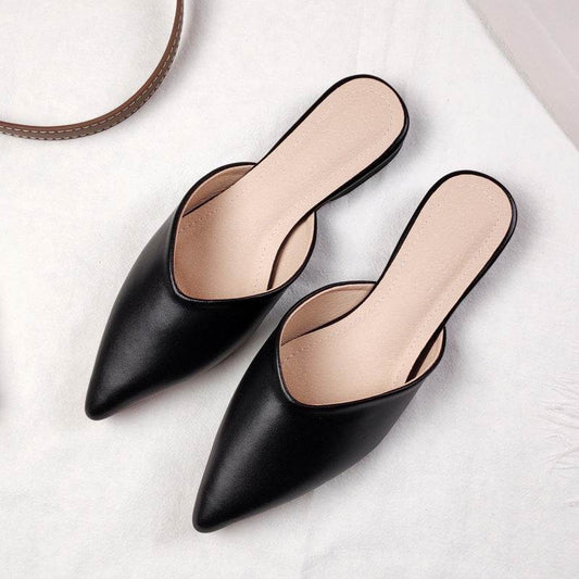 Closed Toe Half Sandals Women's Pointed Toe Flat For Outdoors Lazy Slippers - Mubimart