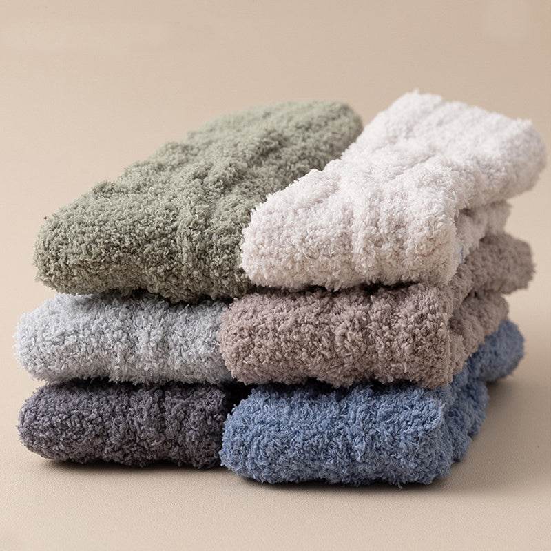 Winter Warm Fuzzy Coral Fleece Socks Women Men Velvet Thickened Home Sleepping Floor Socks - Mubimart