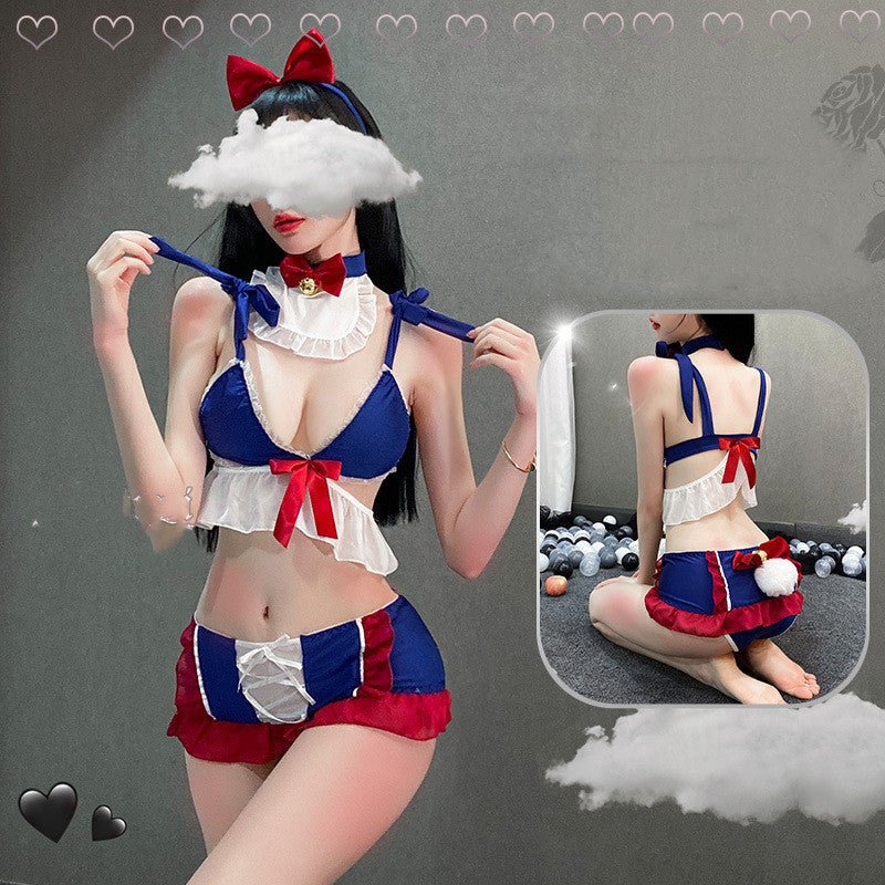 Huahua's Large Size Sexy Lingerie Bow Cute Soft Girl Student Sexy Pajamas Uniform Suit Passionate Female Show - Mubimart -  