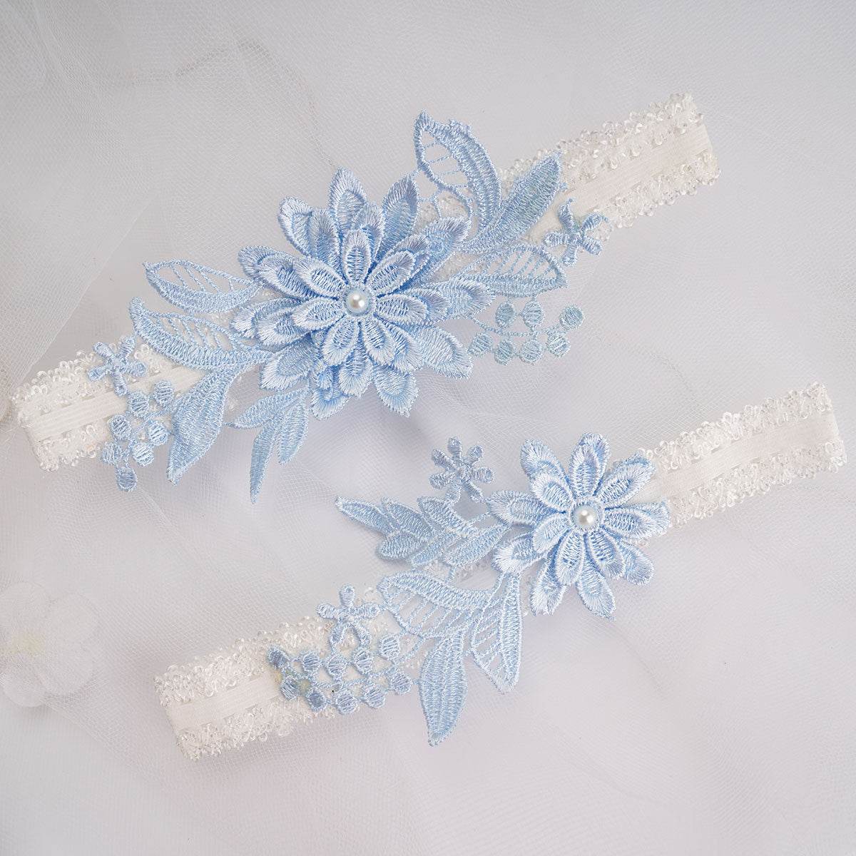 Sky Blue Elastic Lace Sexy Thigh Garter Belt - Mubimart