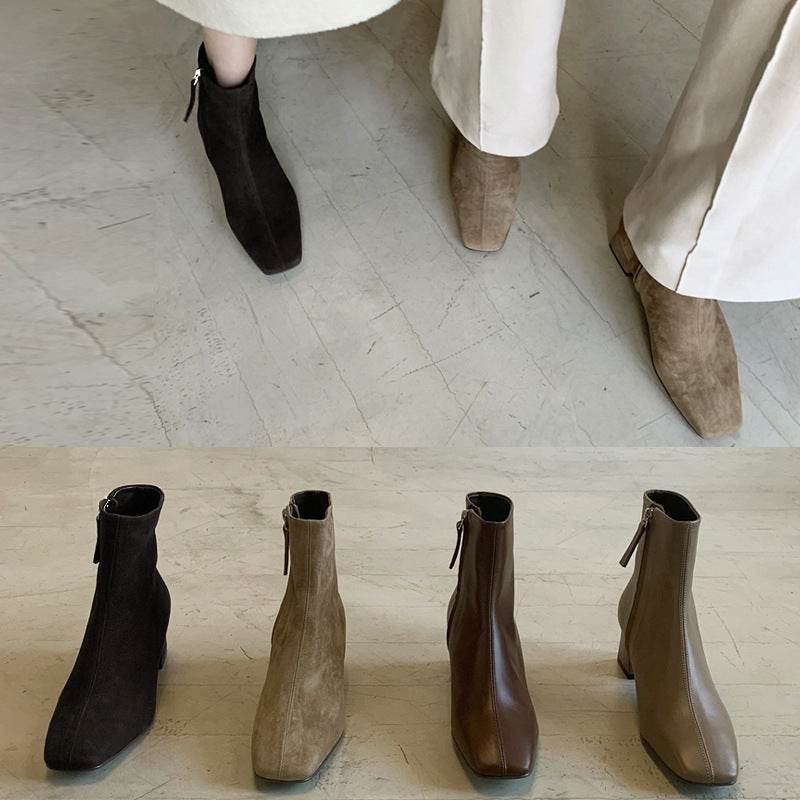 Women's Square Toe Thick Heel Martin Boots - Mubimart