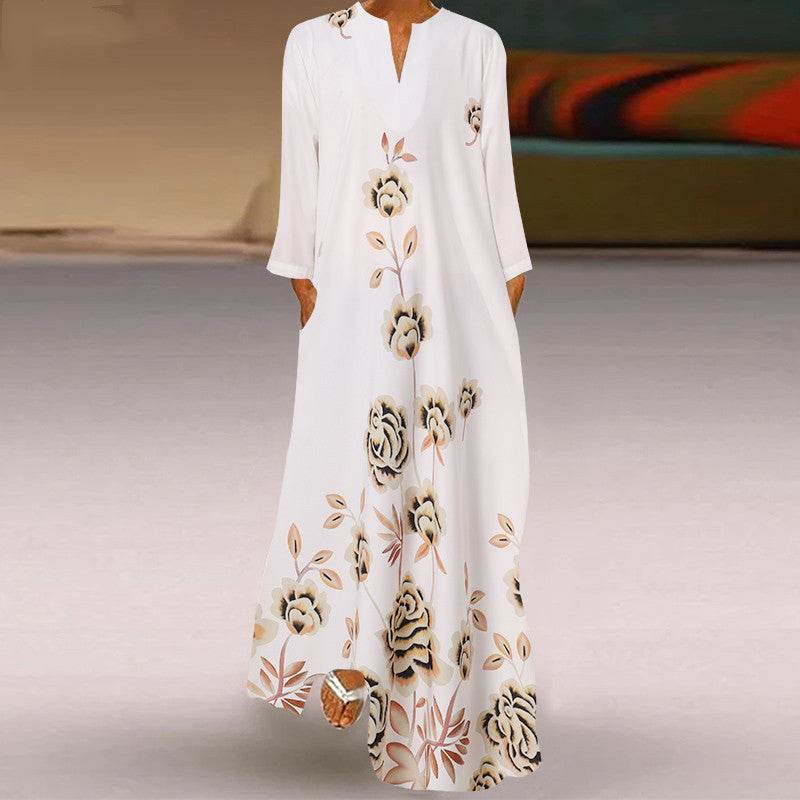 Casual Long Sleeve Resort Plus Size Robe Dress - Mubimart