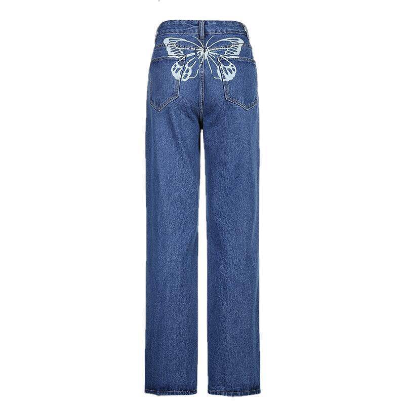 Retro Gradient Printed Washed Straight Skinny Jeans Women Women - Mubimart