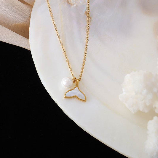 Fashion Upscale Jewelry Pearl Whale Tail Cameo Shell Charms Chain Choker Necklaces Pendants For Women - Mubimart