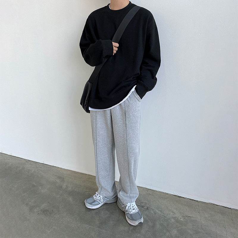 Men's Knitted Gray Sports Wide Legs Drawstring Jogger Pants - Mubimart
