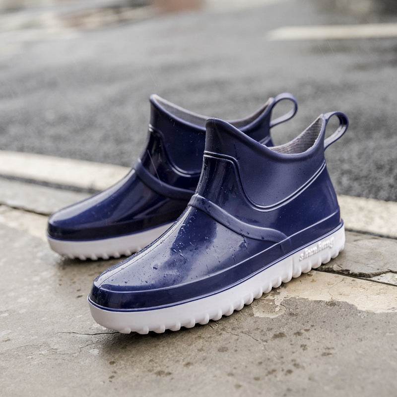 Four Seasons Rain Boots Women Short Tube Plus Velvet Rain Boots Fashion Waterproof Shoes - Mubimart
