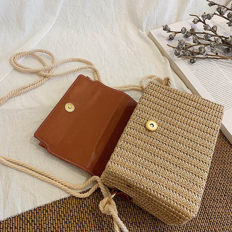 Fashion style shoulder bag women straw woven bag - Mubimart