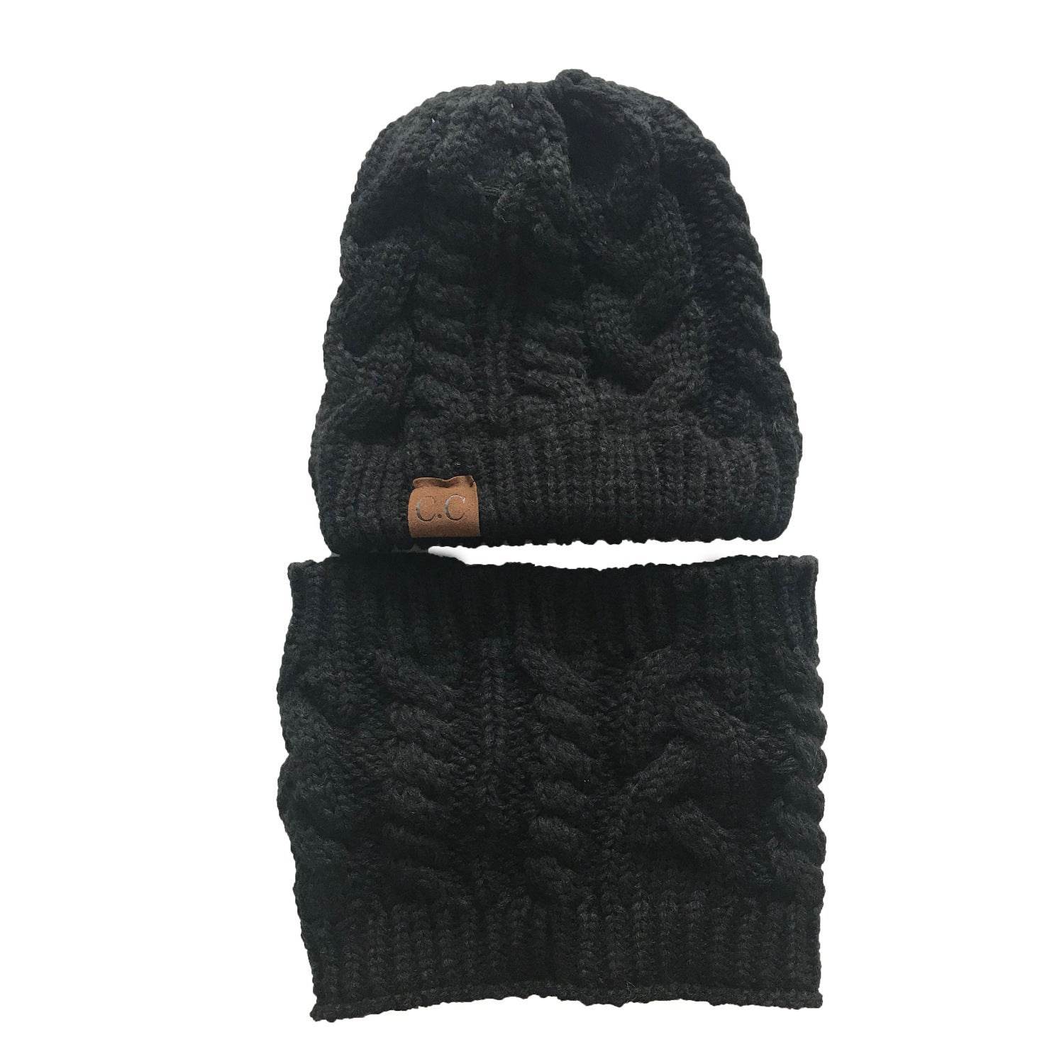 Autumn Winter Women's Hat Caps Knitted Warm ring Scarf Windproof Balaclava Multi Functional CC ponytail Hats Scarf Set For Women - Mubimart