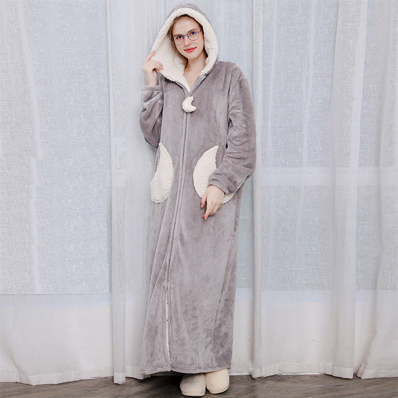 Women Men Winter Bath Robe Hooded Night Dress Gown Sleepwear - Mubimart -  