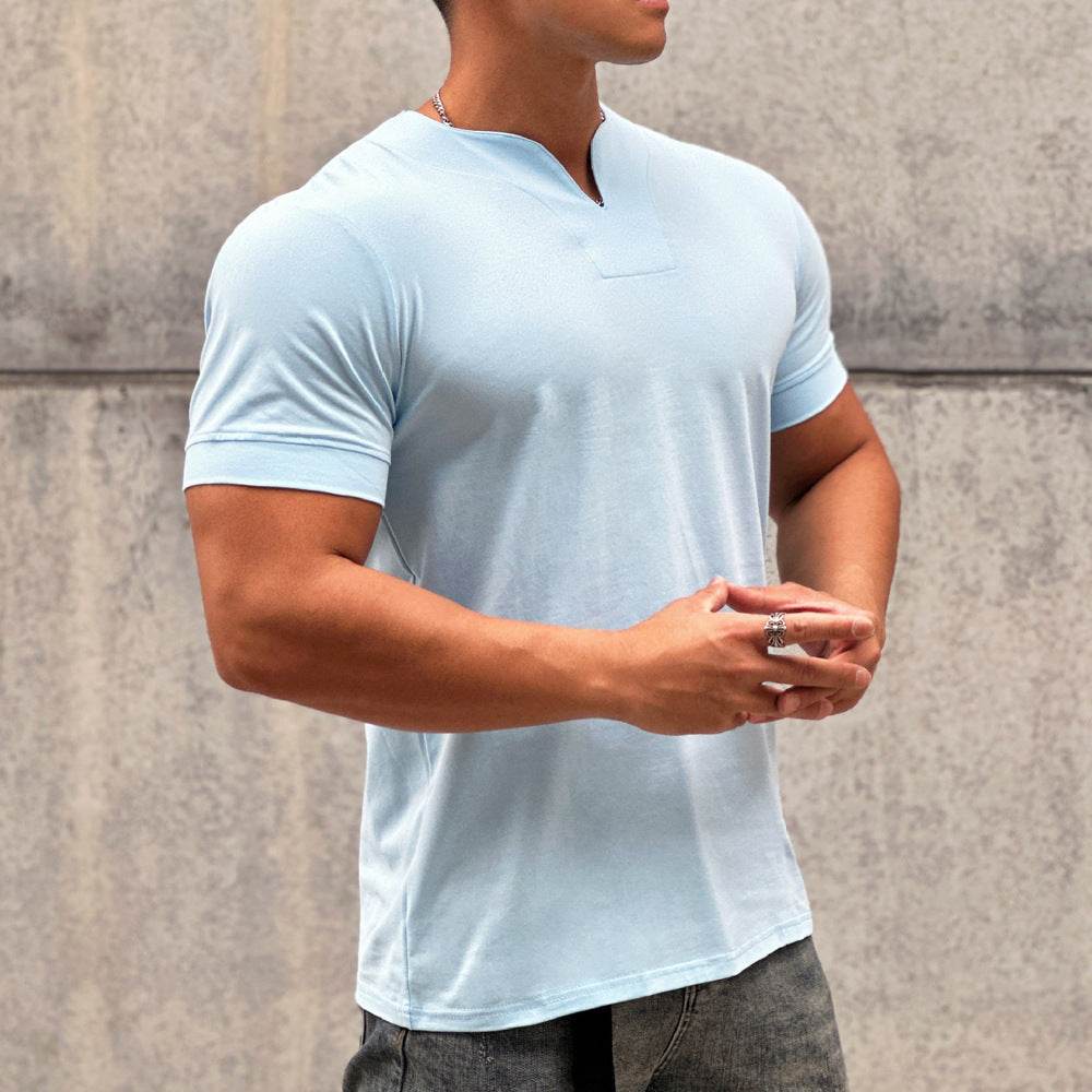 Men's Fashion Loose V-neck Short-sleeved Shirt Workout Exercise T-shirt - Mubimart
