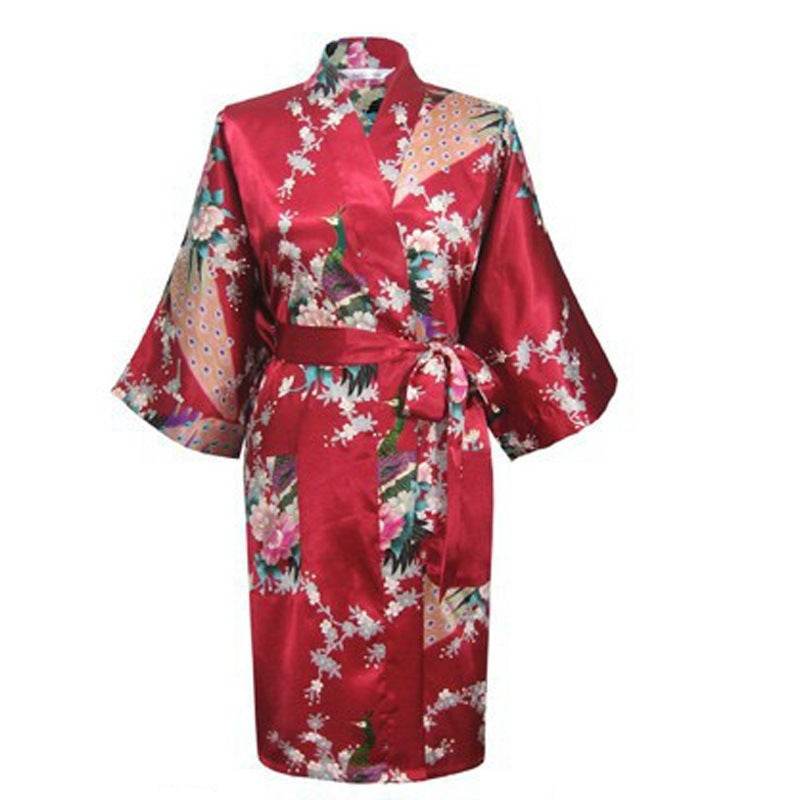 Silk nightgown peacock nightgown sexy cardigan - Mubimart