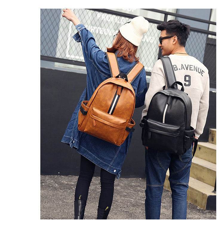 Men and women pu leather backpack - Mubimart