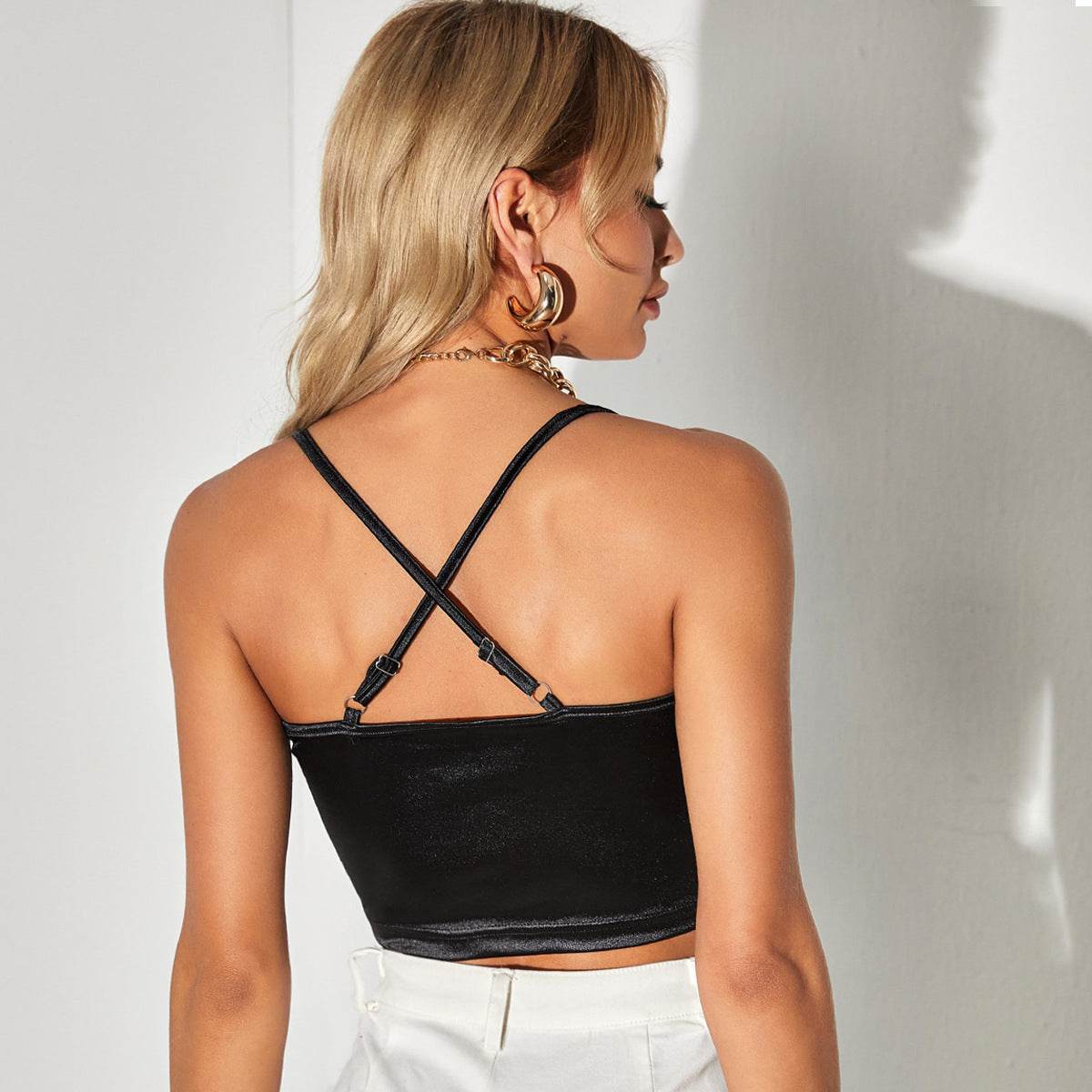 Tube Top V-Neck Camisole Cropped Crop Top - Mubimart