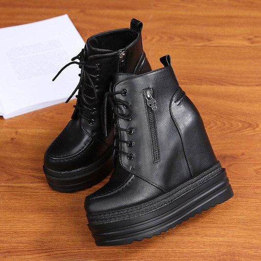 Waffle Platform Wedge Booties - Mubimart
