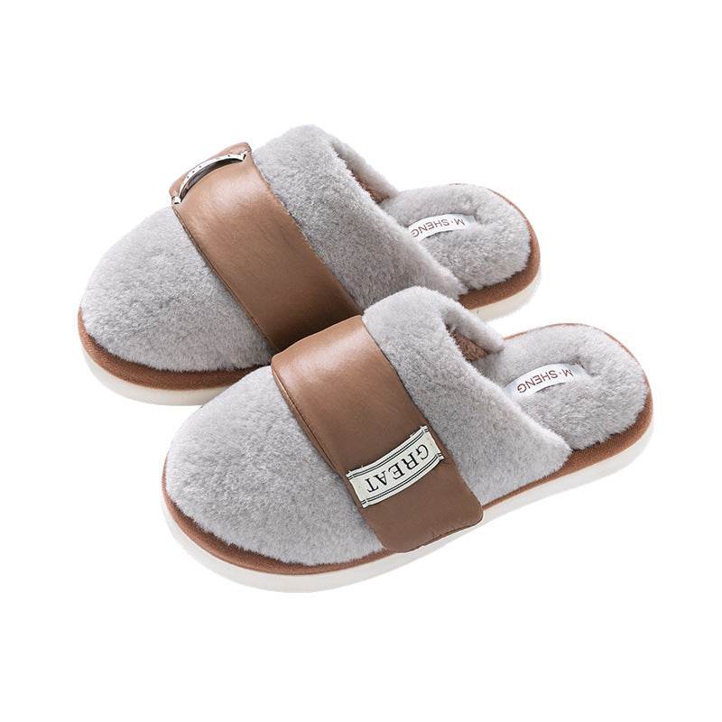 Hook Furry Slippers For Women Autumn And Winter Indoor Home Slipper Plus Velvet Warm Couple Bedroom Cotton Shoes - Mubimart