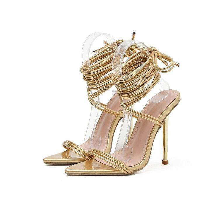 Women's Pointed Toe Stiletto Strappy High Heel Sandals - Mubimart