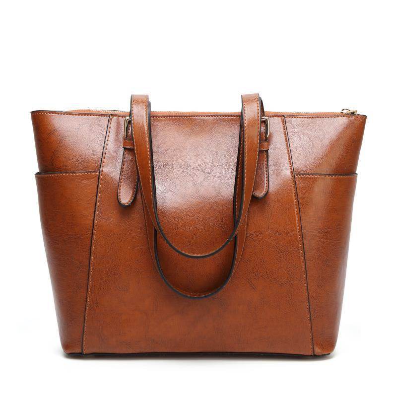 Oil Wax Leather Women Handbag Large Capacity Tote Bag - Mubimart