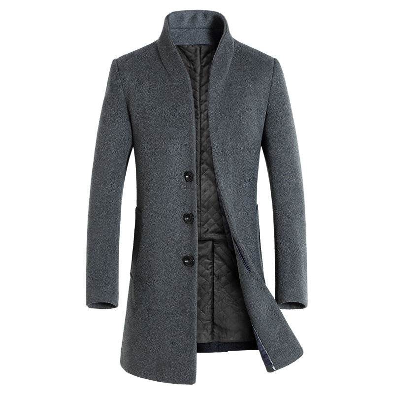 Men's long coat woolen coat trench coat - Mubimart