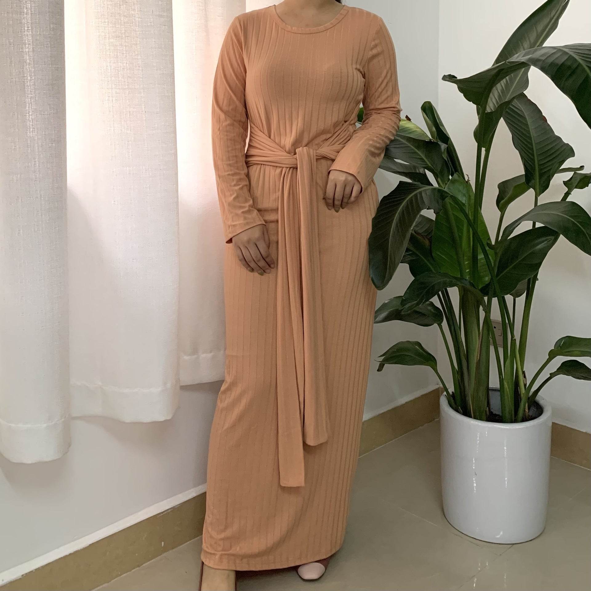 Middle East Dubai Robe Plus Size Knitted Muslim Dress - Mubimart