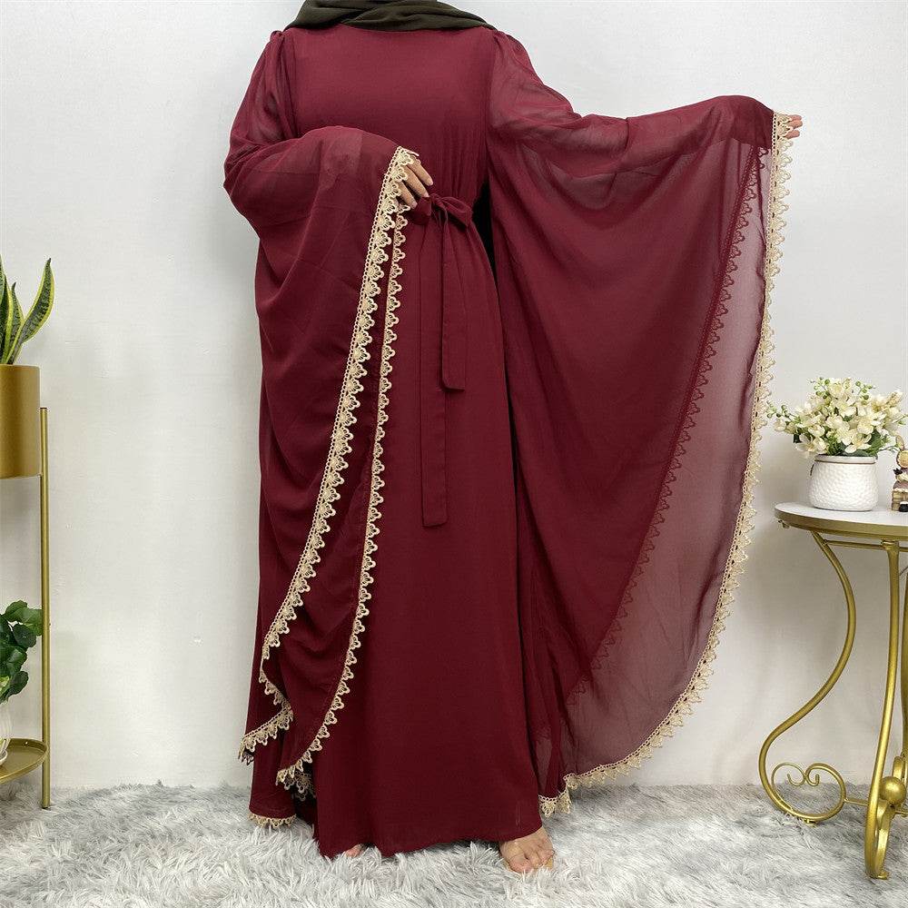Long Sleeved Robe With Loose Lace Up Stitching For Women - Mubimart