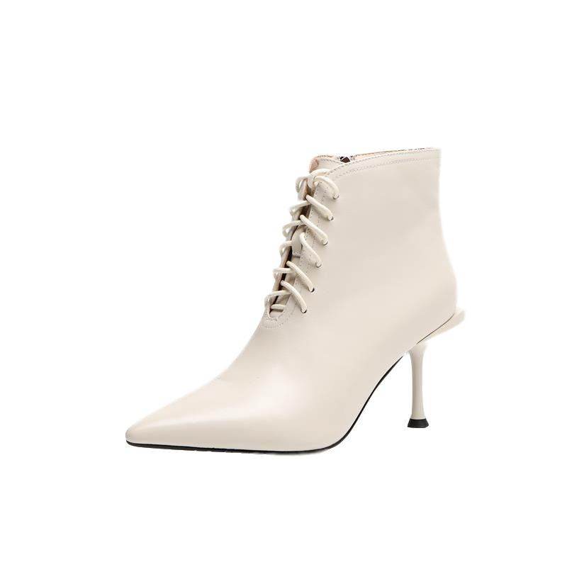 Pointed lace up booties - Mubimart