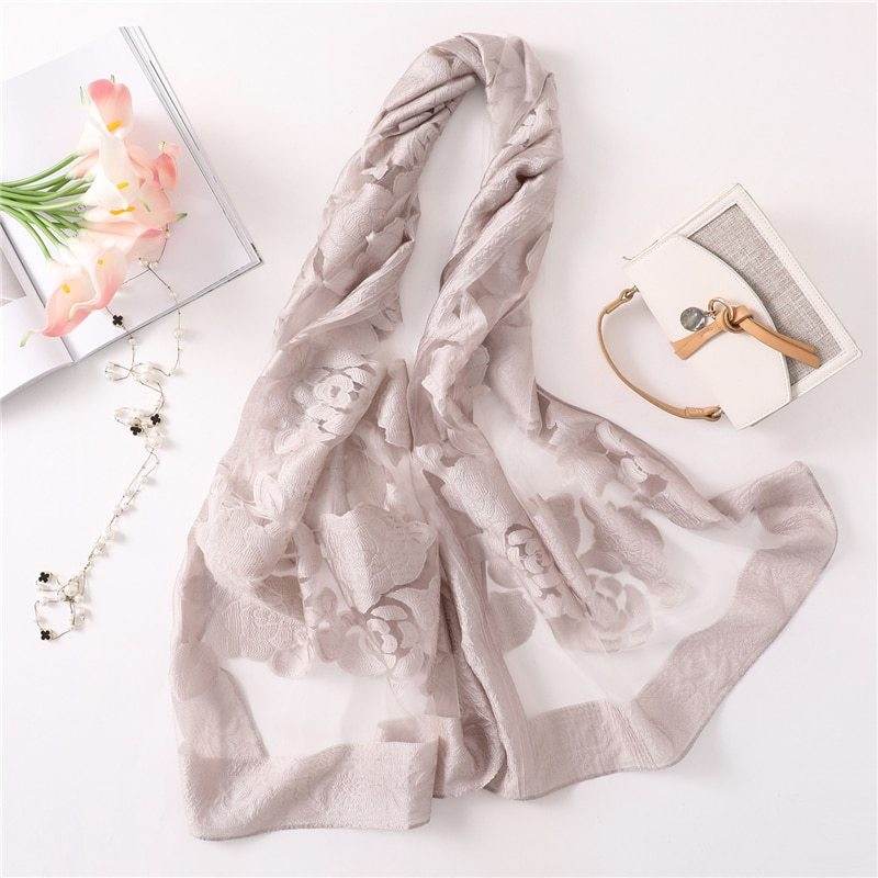 new brand women scarf fashion hollow Embroidery silk scarves lady shawls and wraps spring summer sunscreen beach stoles - Mubimart