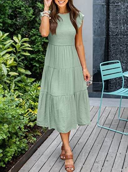 Bohemian Midi Short Sleeve Dress - Mubimart