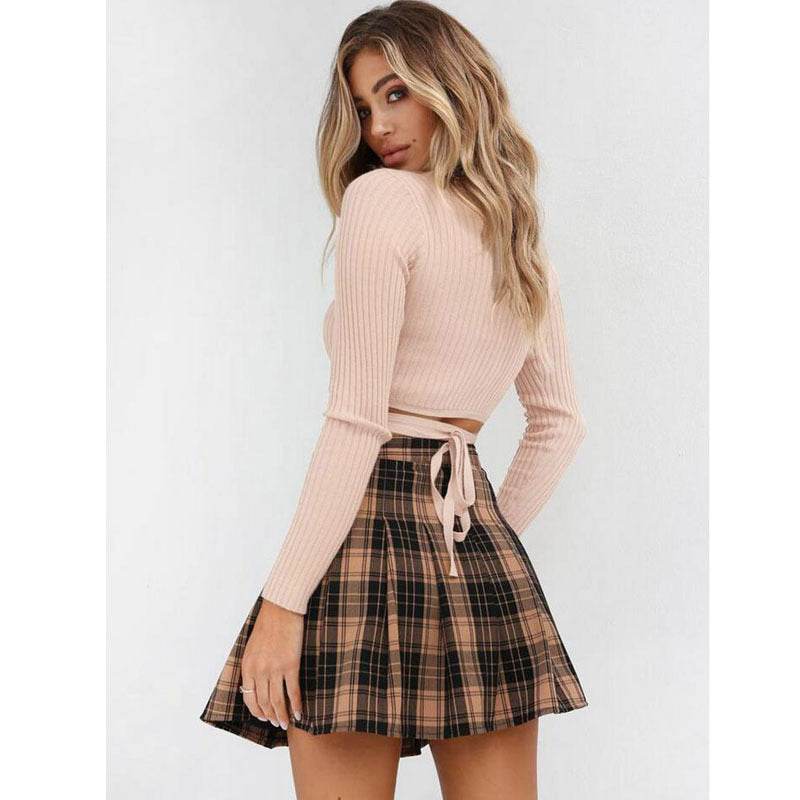 Sexy Women Ladies Summer Slim Crop Tops Long Sleeve T Shirt Casual Solid V Neck Knitted Short Tops - Mubimart