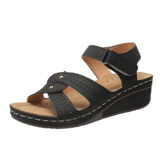 Wedge Heels Sandals Summer Shoes With Velcro Roman Shoes - Mubimart