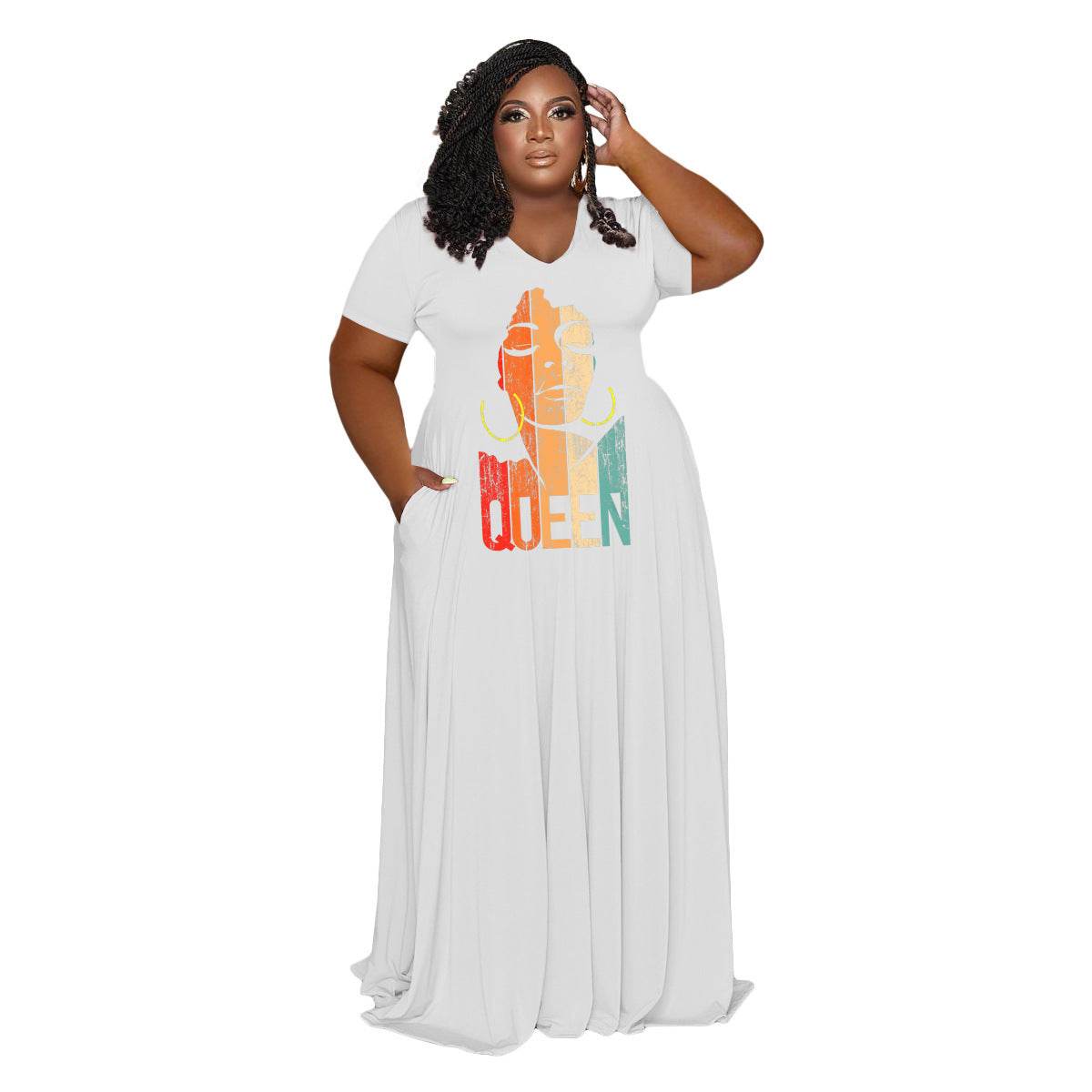 Women's Fashion Casual V-neck Plus Size Dress - Mubimart