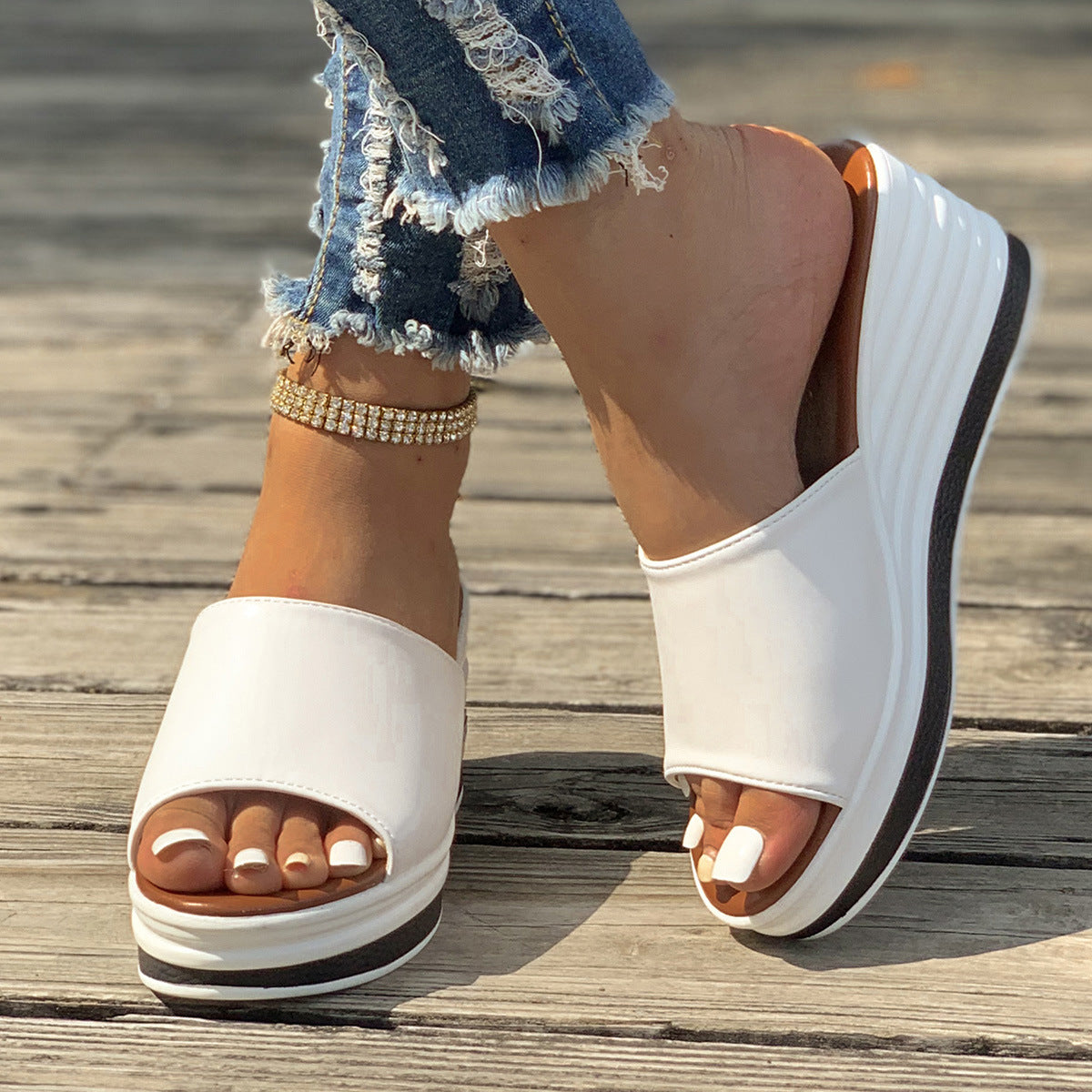 Fischmaul Keilsandalen Sommermode Hohldesign High Heels Slides Hausschuhe Casual Strandschuhe für Frauen