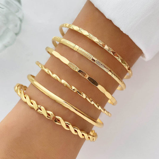 Bohemian Metal Chain Bracelet Set For Women Geometric Gold Color Thick Link Chain Bangle Female Fashion Jewelry - Mubimart