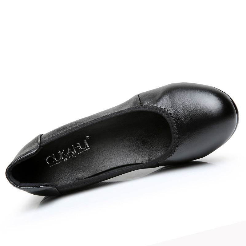 Authentic Leather Work Shoes Women's Black Non-slip Flat Work Leather Shoes - Mubimart
