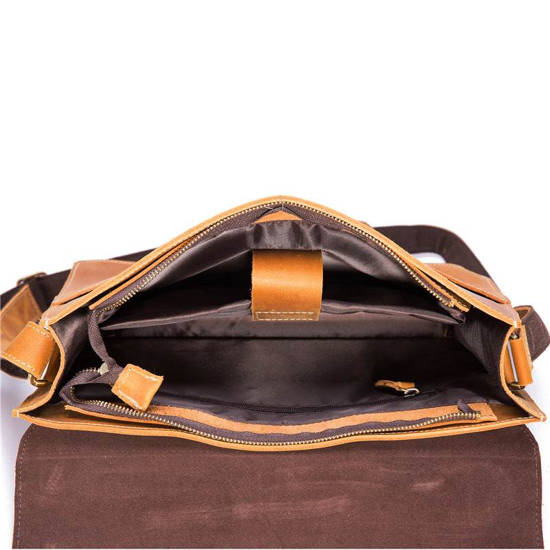 Vintage Leather Crossbody Business Briefcase - Mubimart