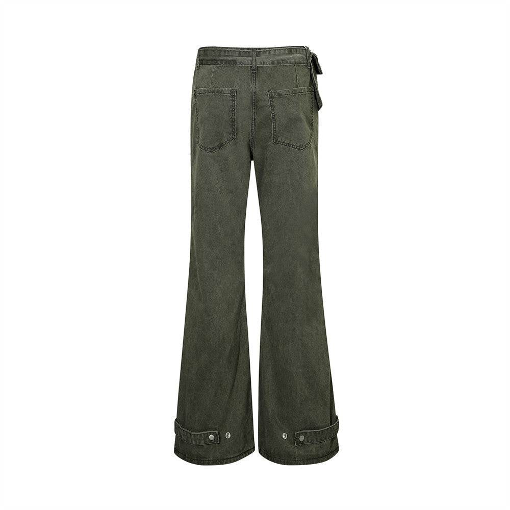 Removable Belt Pocket Bootcut Trousers Jeans - Mubimart