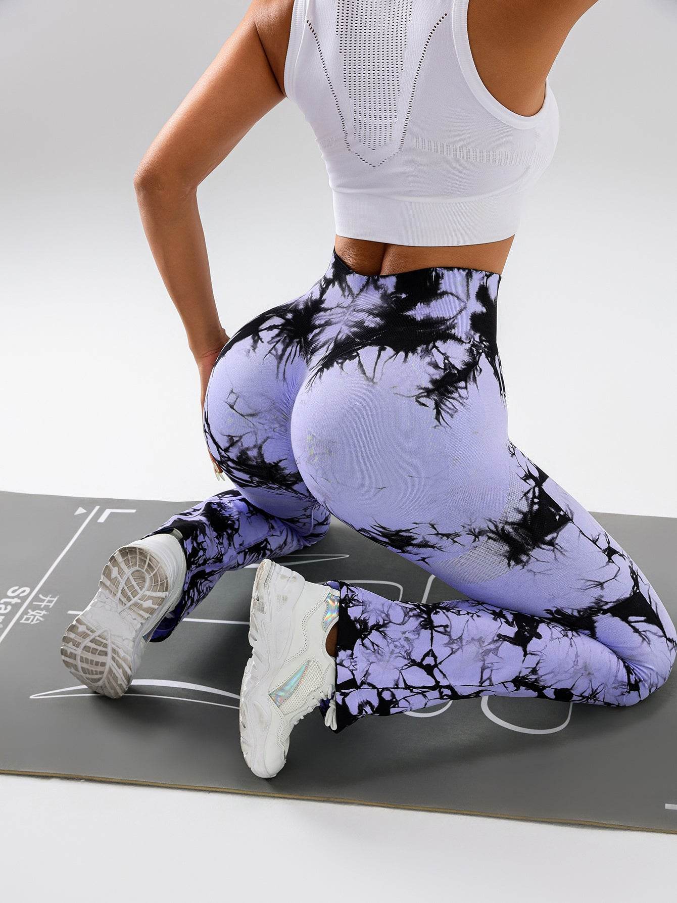 High-Waist Tummy Control Flare Yoga Pants For Women, Tie-Dye Stretch Slimming Bootcut Workout Pants, Fitness & Sports Activewear - Mubimart