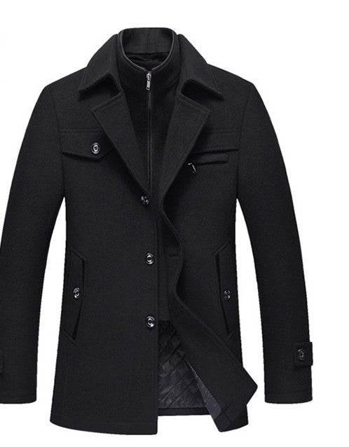 Men Woolen Coats Winter Slim Fit Warm Overcoats Brand Detachable Collar Casual Wool Blends Trench Coats SL-F053 - Mubimart