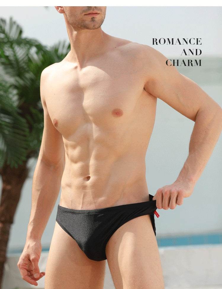 Men's Solid Color Glossy Swim Briefs - Mubimart