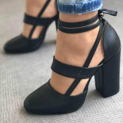 High heel thick heel strap sandals - Mubimart