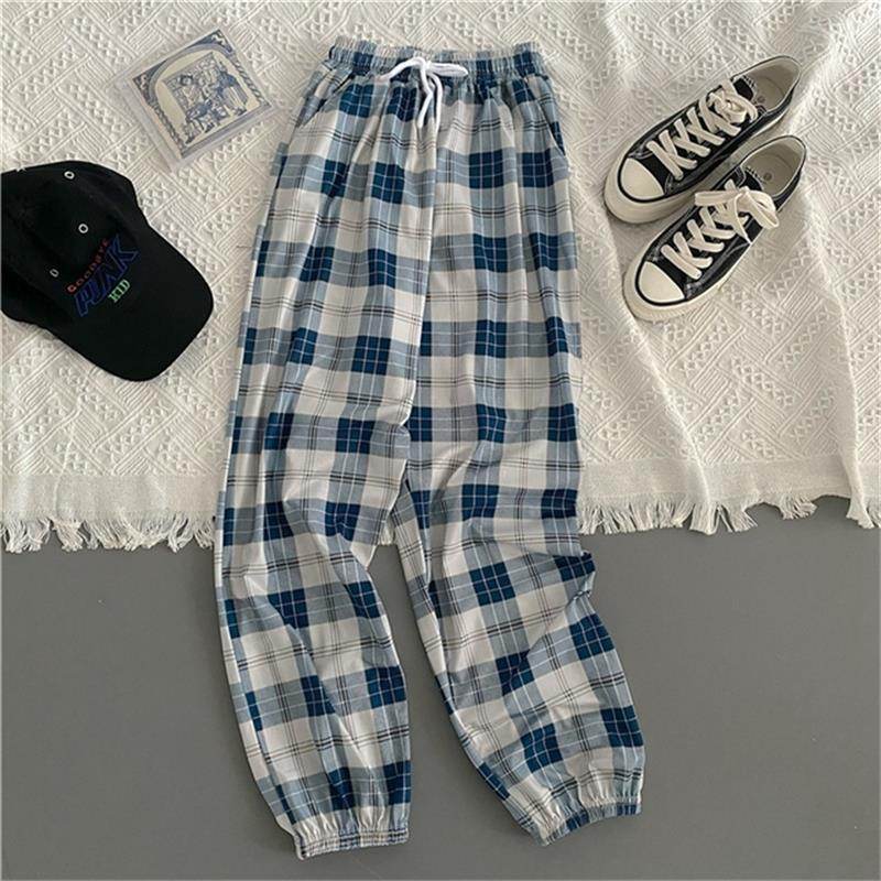 Plaid Pants Women's Casual Jogger Pants Fashion Loose Street Harem Pants - Mubimart