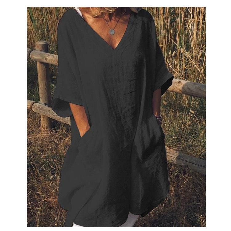 Oversized V-neck midi dress - Mubimart