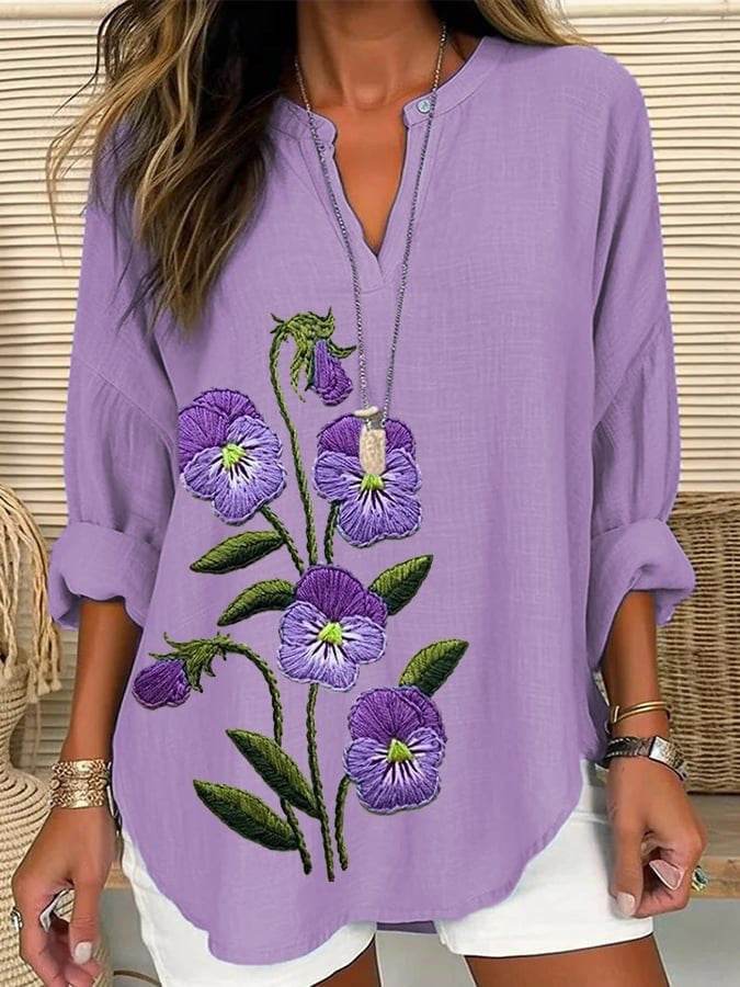 Loose Printed Neck Casual Plus Size Pullover - Mubimart