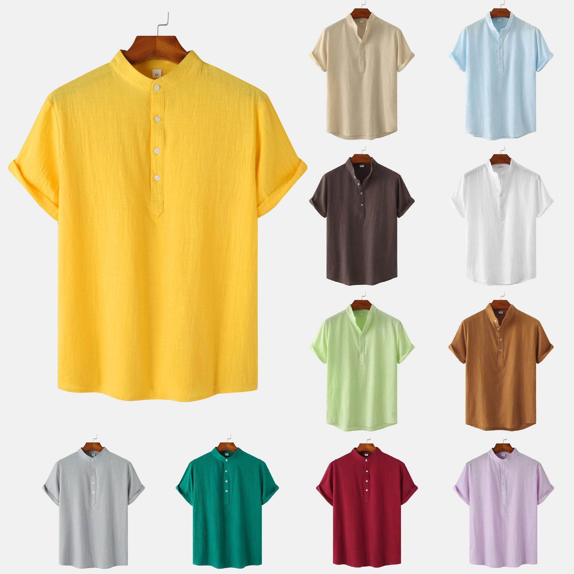Casual Solid Color Shirt Short Sleeve Shirt Beach T-Shirt Tops Summer Mens Clothing - Mubimart