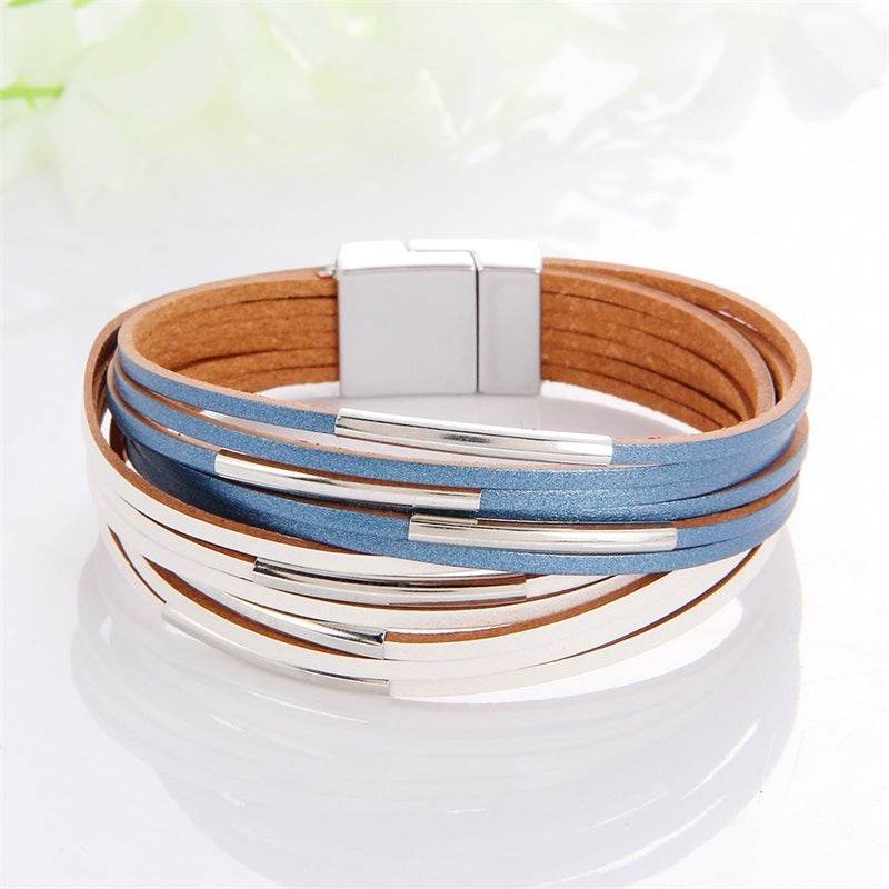 New Popular Multi-color Leather Charm Bracelet Men And Women Same Ornament Can Be Used As Gifts - Mubimart
